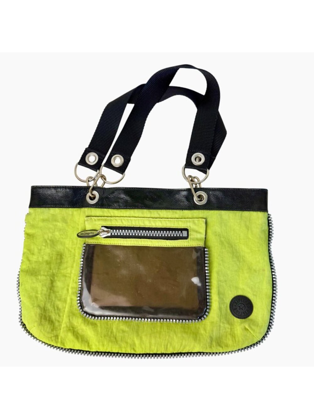 Kipling Cagey E/W Shopper Tote Bag AC3630 Lime Green Chartreuse Clear Pocket GUC